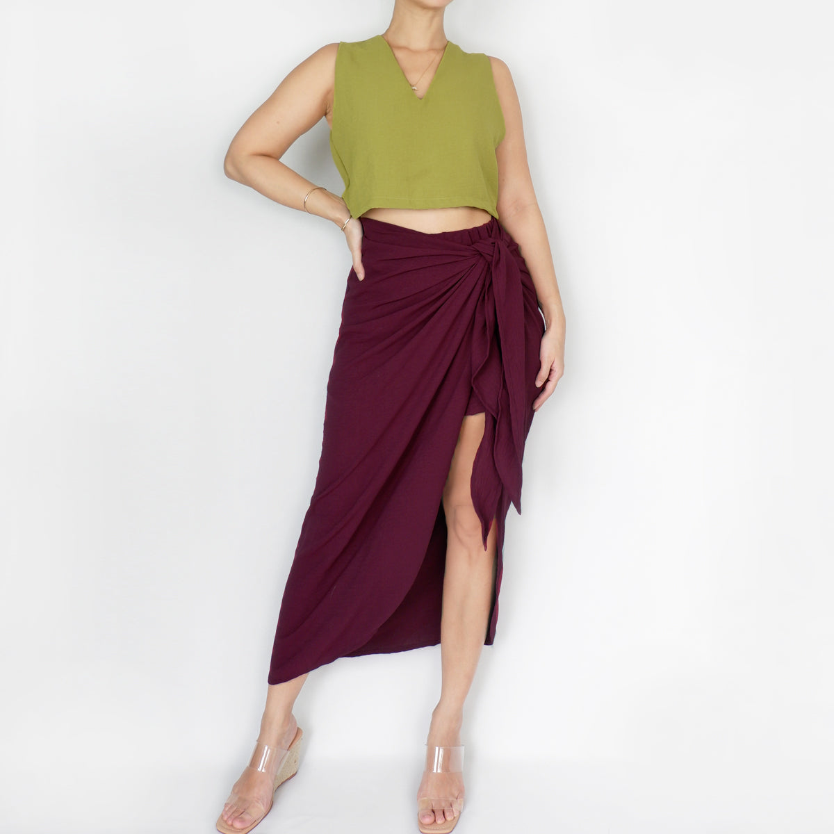 Hailey Long Skort Set in Olive/Maroon