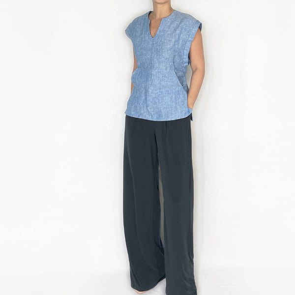 Sample Sale: Zion SL Top in Acid Blue Linen